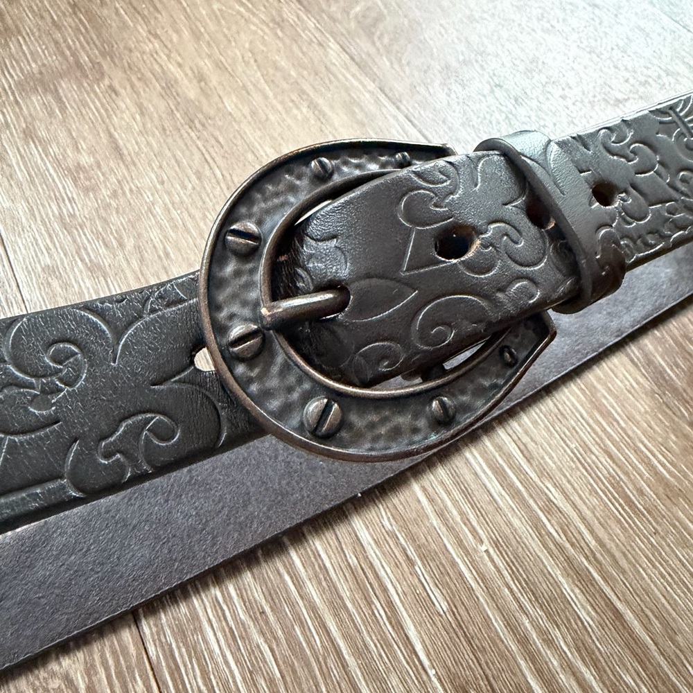 Ariat Leather Belt Fleur de Lis Horseshoe‎ Brown Buckle Western size large - Picture 2 of 6